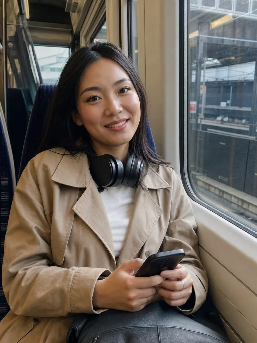 Illustrative learner revising during a train journey